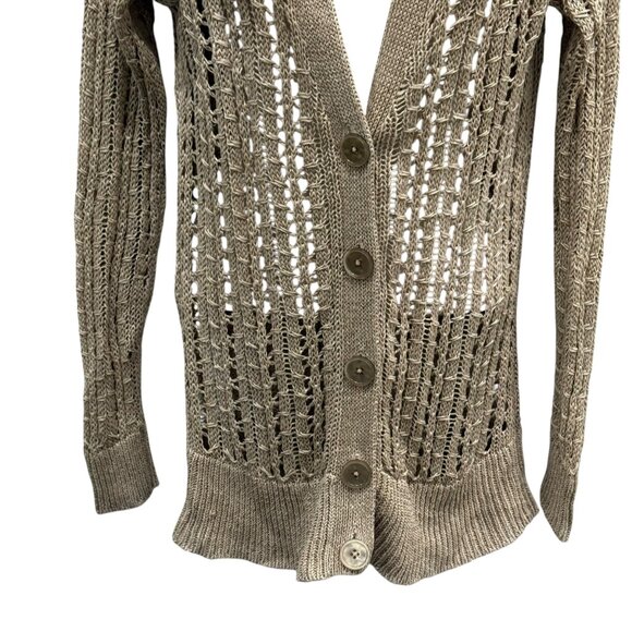 Talbots Womens Open Knit Linen Cardigan Sweater Beige Button Front Size M - Picture 6 of 7